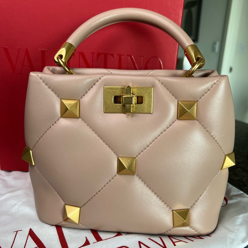Valentino Mini Roman Stud Leather Top Handle Bag - small - Rose Cannelle